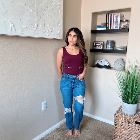 Maroon Cut Out Thong Bodysuit - Picture 3 of 4